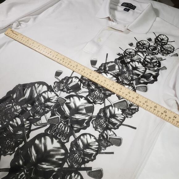 Tattoo Golf Polo Men Large Skull All Over Graphic Print Stretch Polo Shirt Skull - Picture 8 of 8